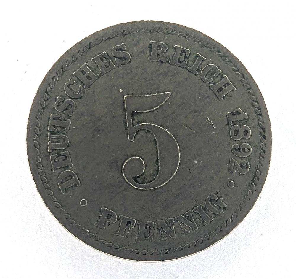 5 Pfennigs – Wilhelm II Type 2 Small Shield 1892 Muldenhütten | Coinantiquariat